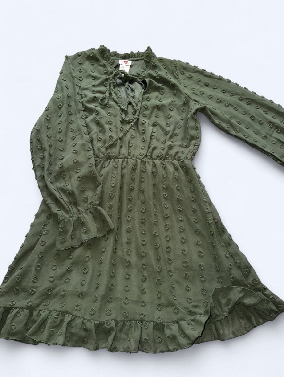 Heart & Hips Green Swiss Dot Chiffon Fit & Flare V-Neck Dress Lined fits M women