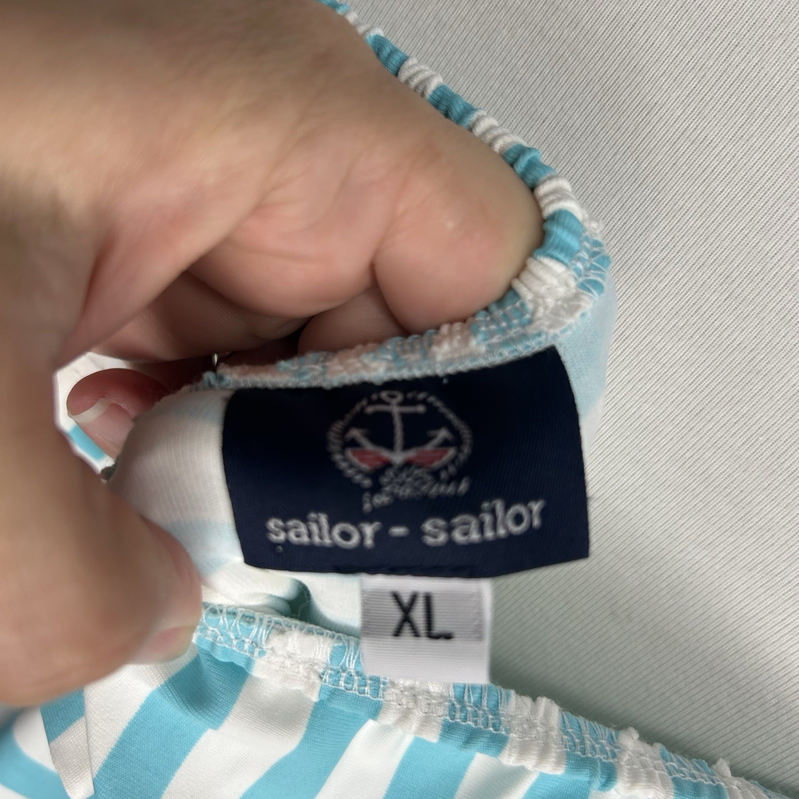 Sailor-Sailor Shoreline Striped Blue Dress Size XL Off the Shoulder Stretch