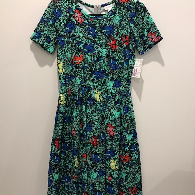 Lularoe Amelia Dress Floral Bright Red Pink Yellow Green Fit Flare Dress NWT M
