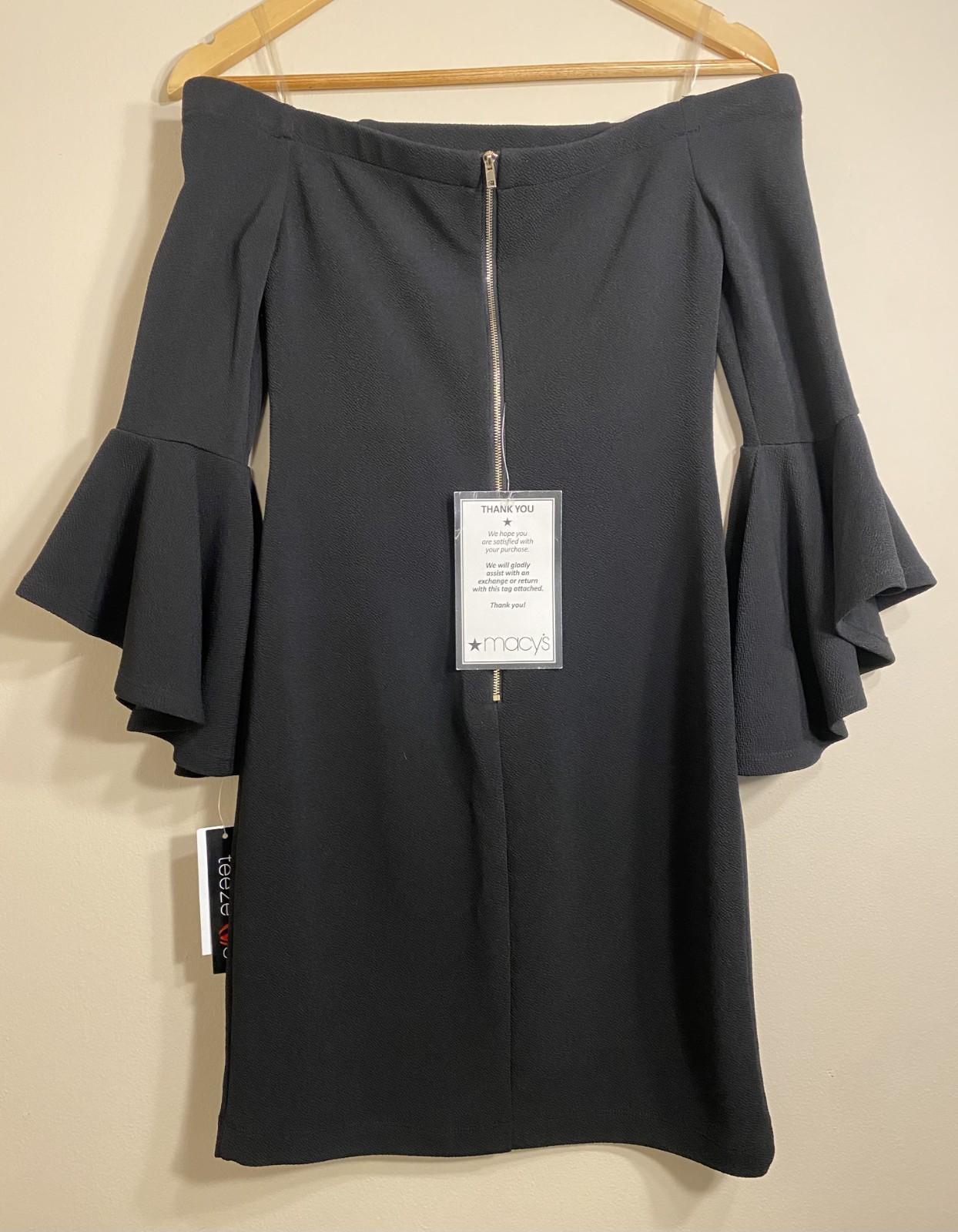 Black Cocktail Dress Off Shoulder Size 8 Formal Evening Bell Sleeve NWT