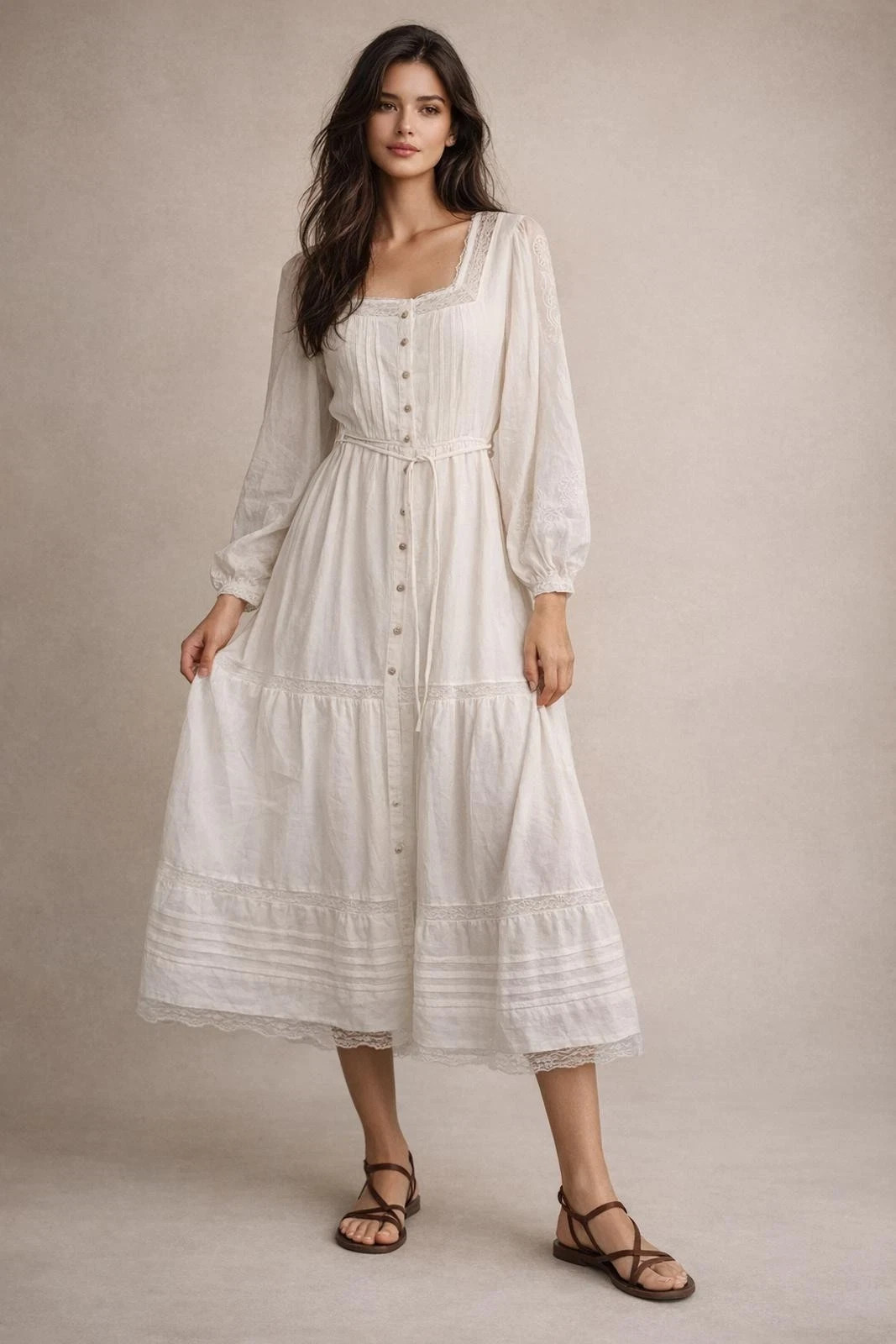 Caroline Constas womens White Cotton Lace Embroidered Midi Dress size Small