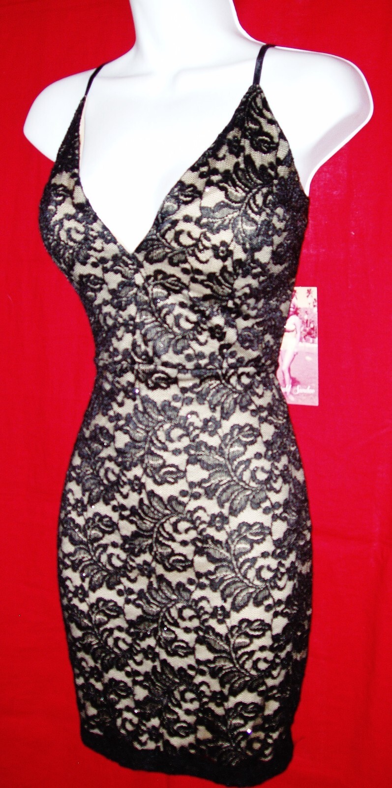 EMERALD SUNDAE GORGEOUS BLACK LACE OVERLAY BUILT-IN-BRA DRESS STRETCHY LARGE NWT