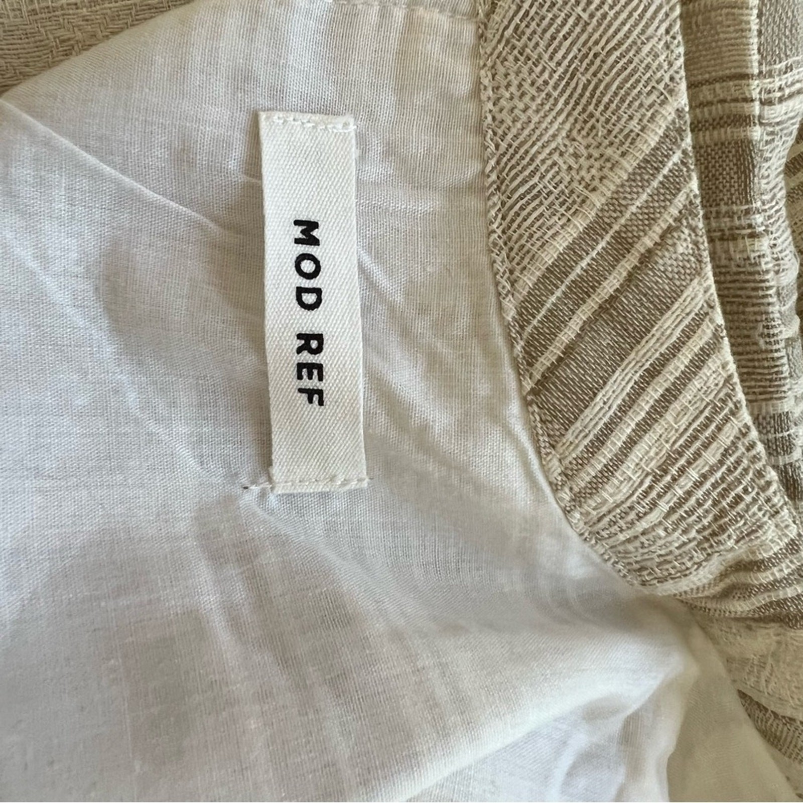 Mod Ref Striped Dress Tan Ivory Linen Textured Cotton Babydoll Dress Size Small