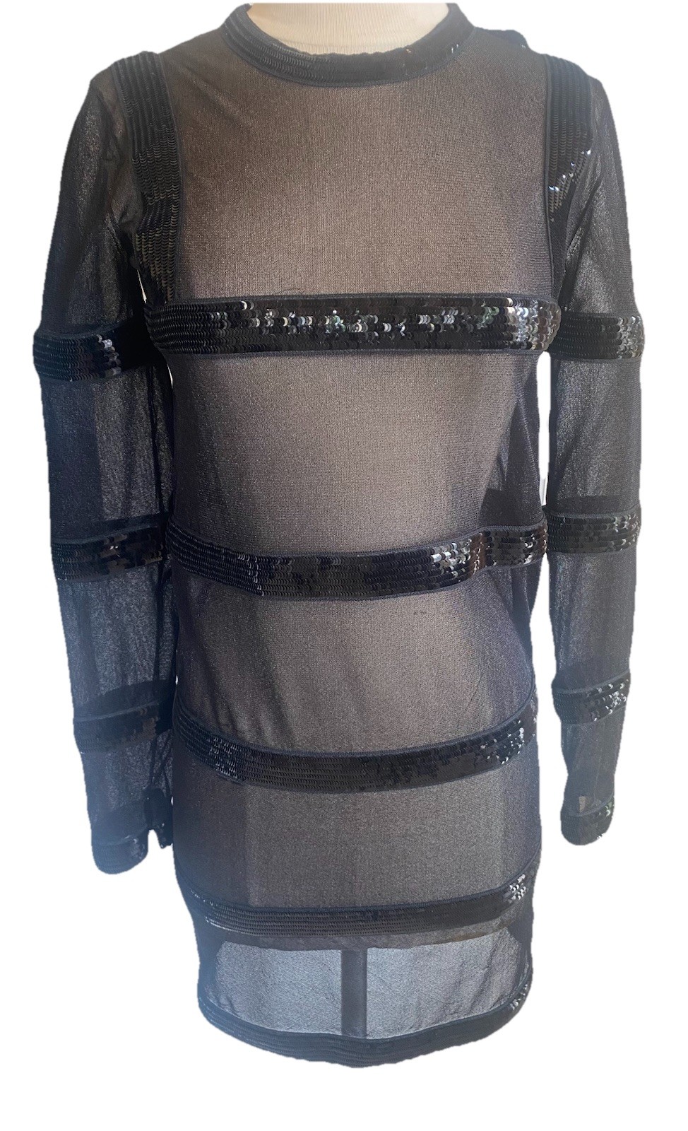 Tom Ford Black Mini Sheer Stripped Embellished Dress Size S