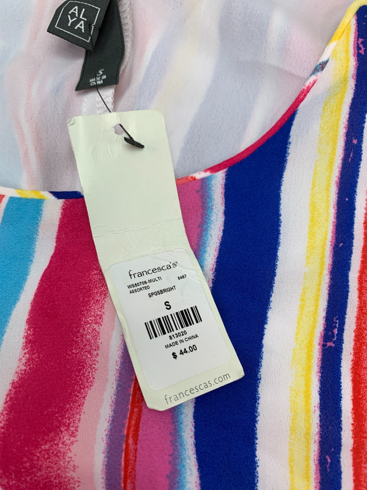 Francesca’s Candy Stripe Slip Dress Womens Small Pink Yellow Blue Tiered Flowy