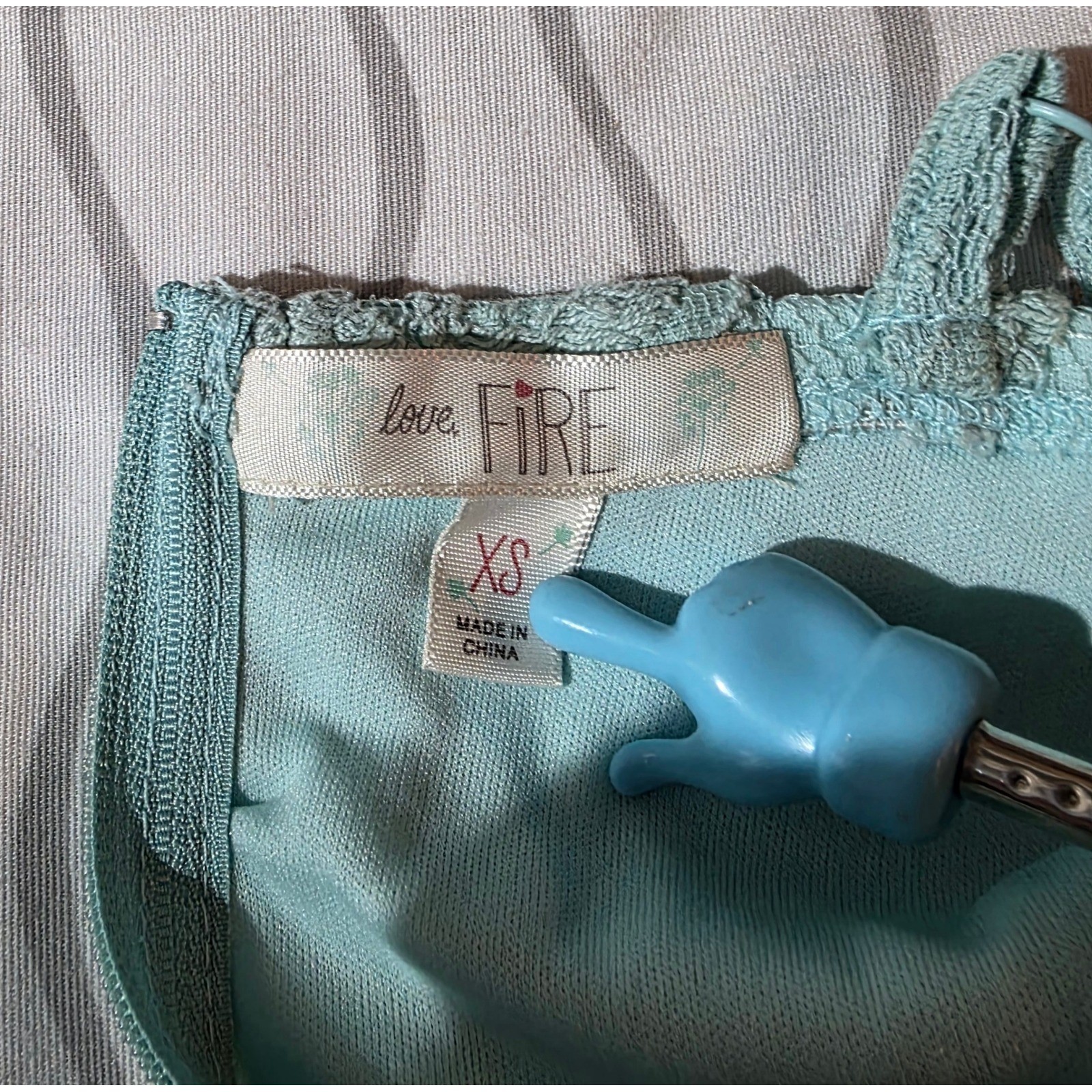 love FIRE Mint Green Floral Lace Fit and Flare Mini Dress XS Sweetheart Neckline