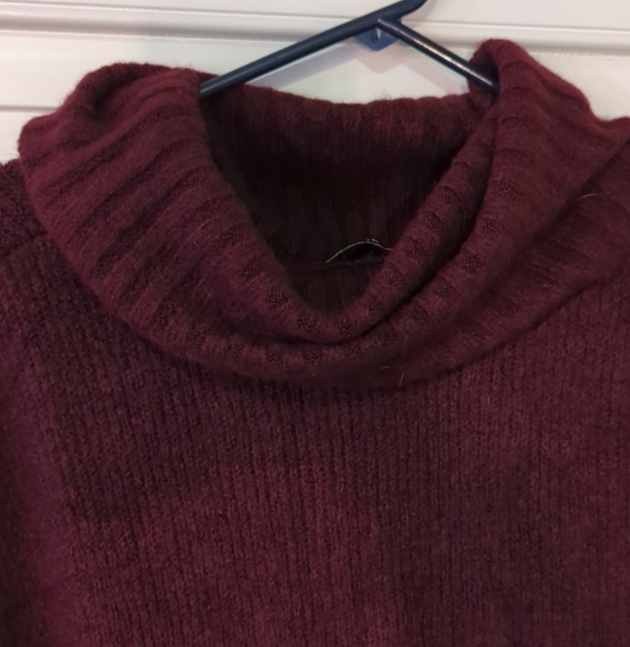 Express Ribbed Cowl Neck Shift Sweater Dress Small GUC Maroon Jewel Tone