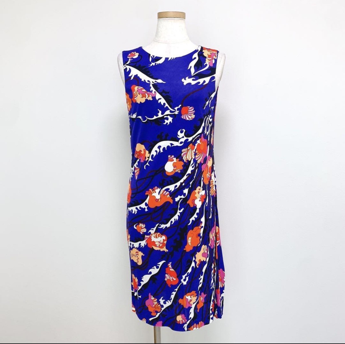 Emilio Pucci Blue Floral Silk Rayon Stretch Dress Size UK6 Auth