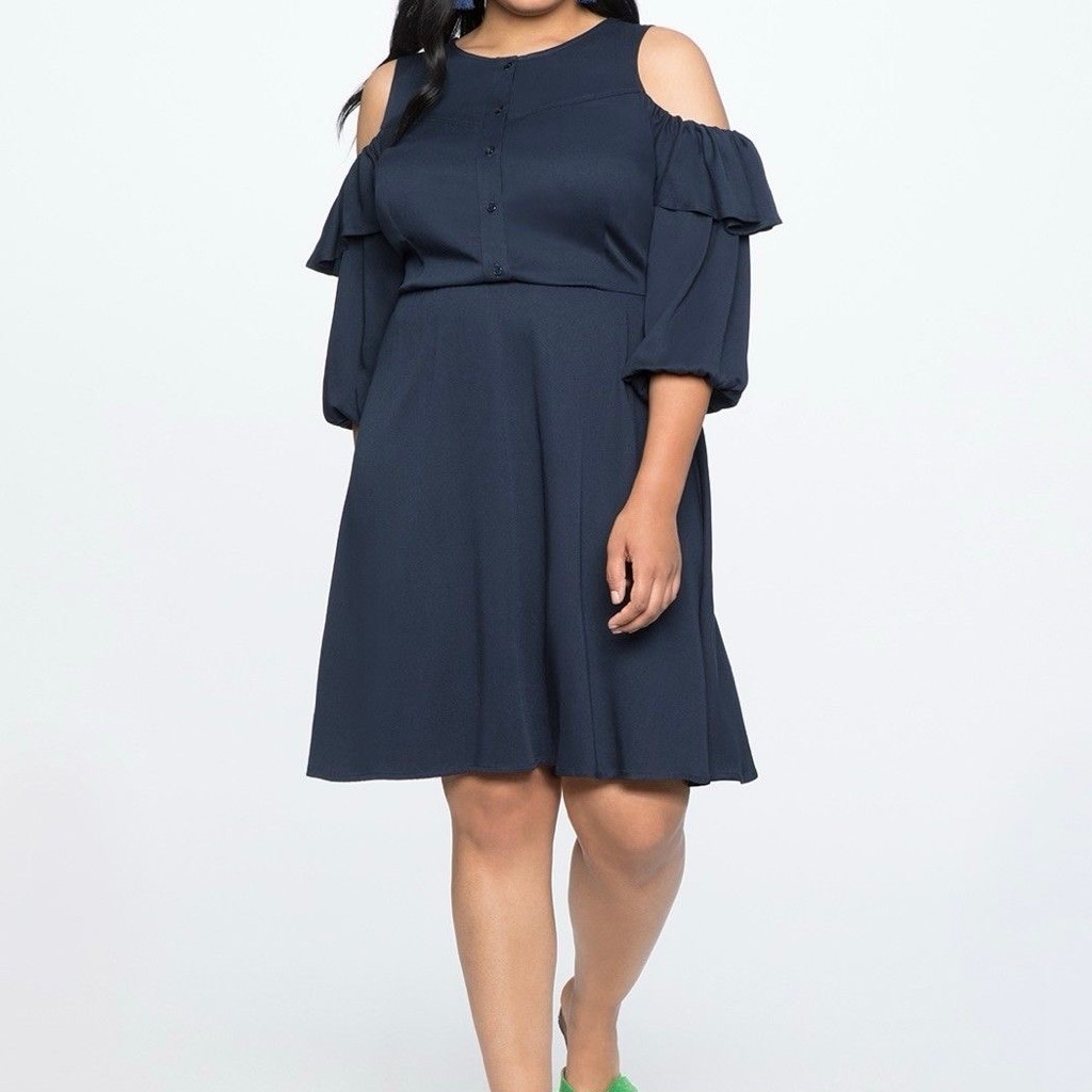 Eloquii Navy Blue Cold Shoulder Ruffle Detail Size 26