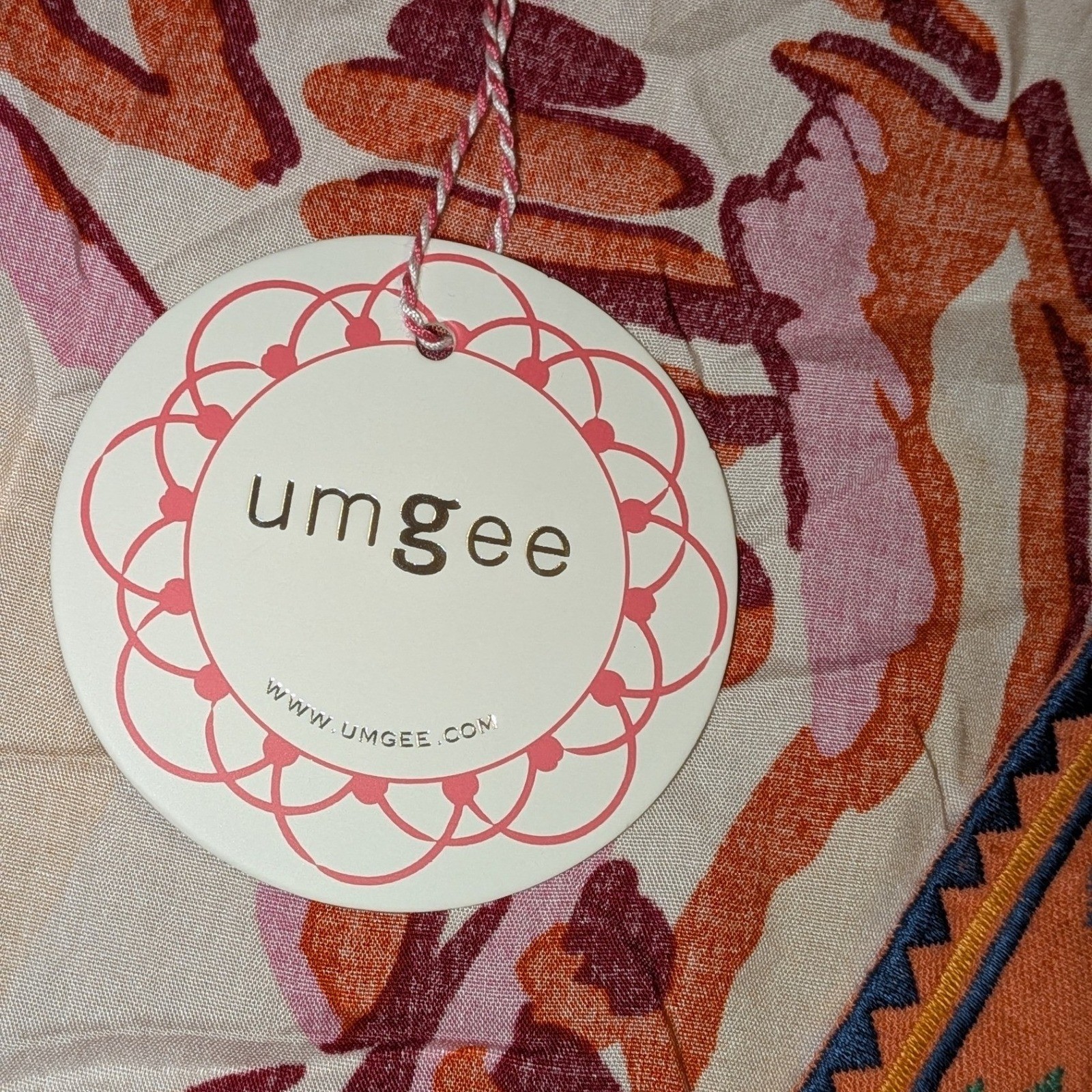 Umgee USA Abstract Leaf Print Embroidered V-Neck Boho Midi Dress L NWT $62