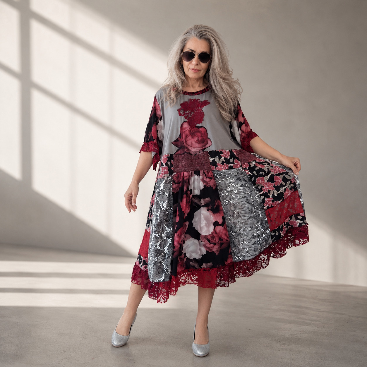 PLUS SIZE FLORAL SUMMER DRESS,3XL BOHO MIDI KAFTAN DRESS,ELEGANT CHIFFON DRESS