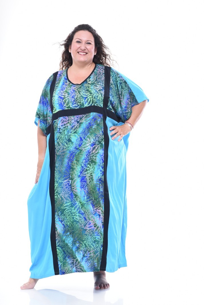 A Real Woman V Neck Beautiful Blue Greens Caftan Dress 0X 1X 2X 3X 4X 5X