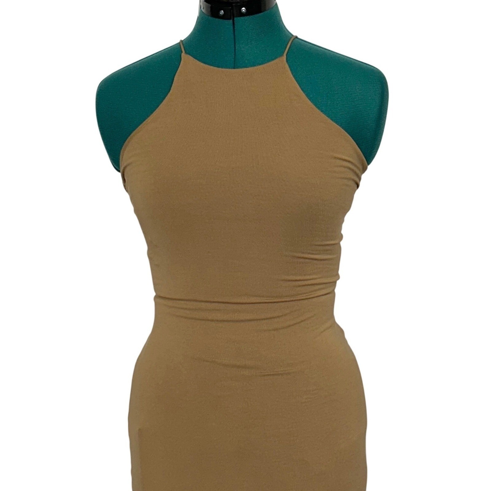 Good American Pecan Brown Halter Maxi Dress GDK0081 Size 1 S Bodycon Jersey