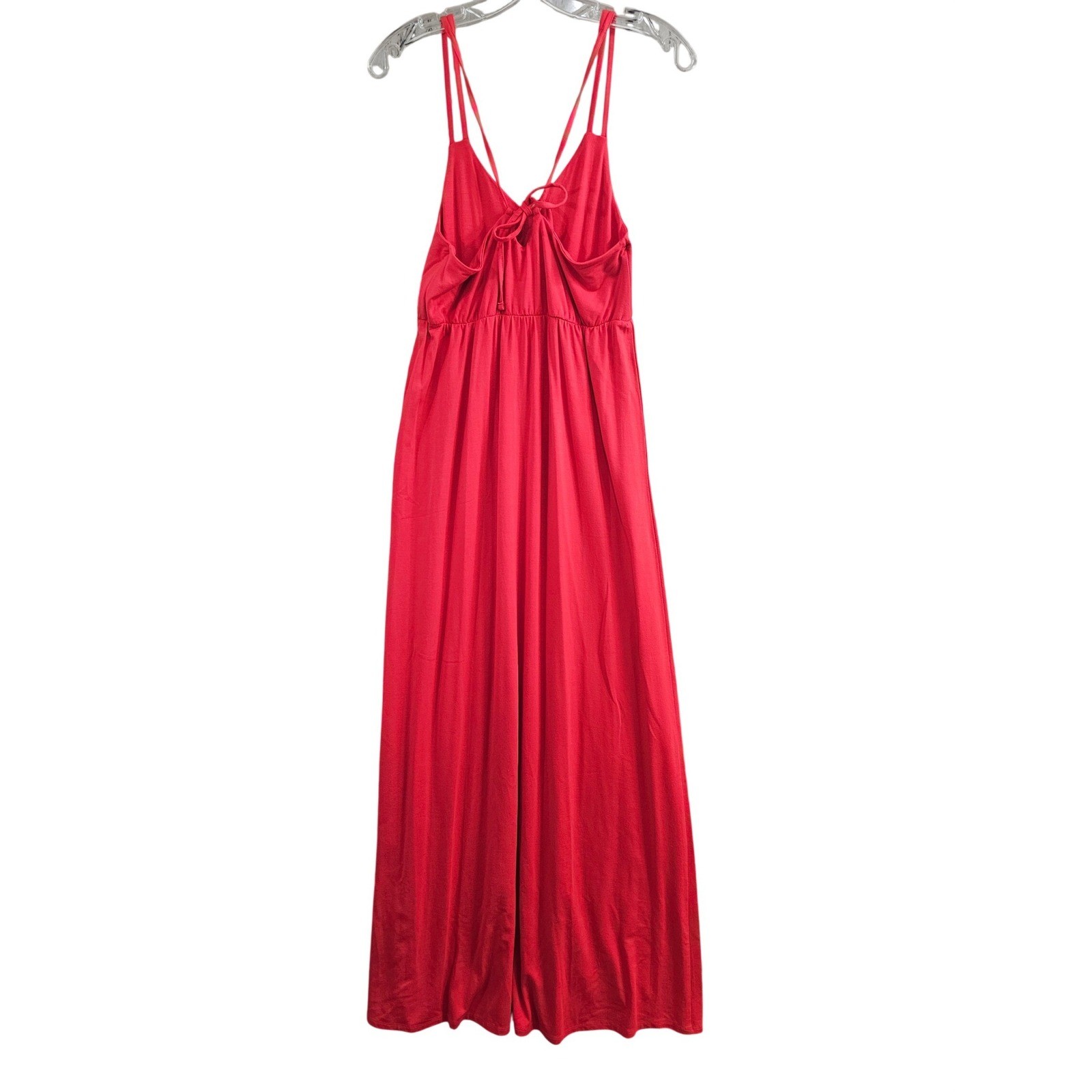Kenar Maxi Dress Womens S Red Solid Strappy V-Neck Empire Waist Jersey Knit euc