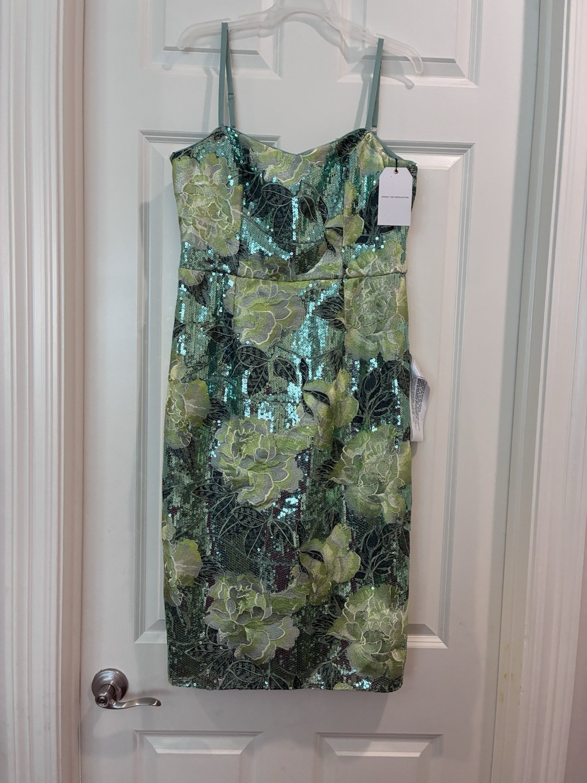 Dress the Population Green Blakely Sleeveless Floral Sequined Sheath Dress XL