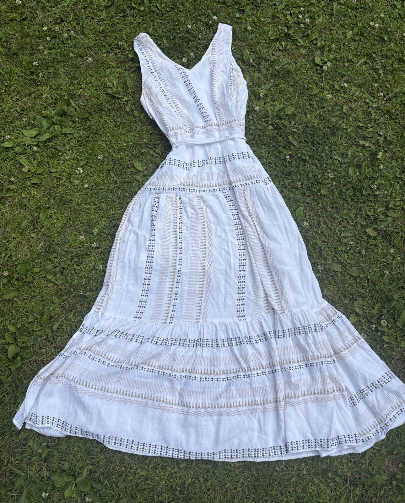 Tribal Femme White Sundress, Lined, Size P/S