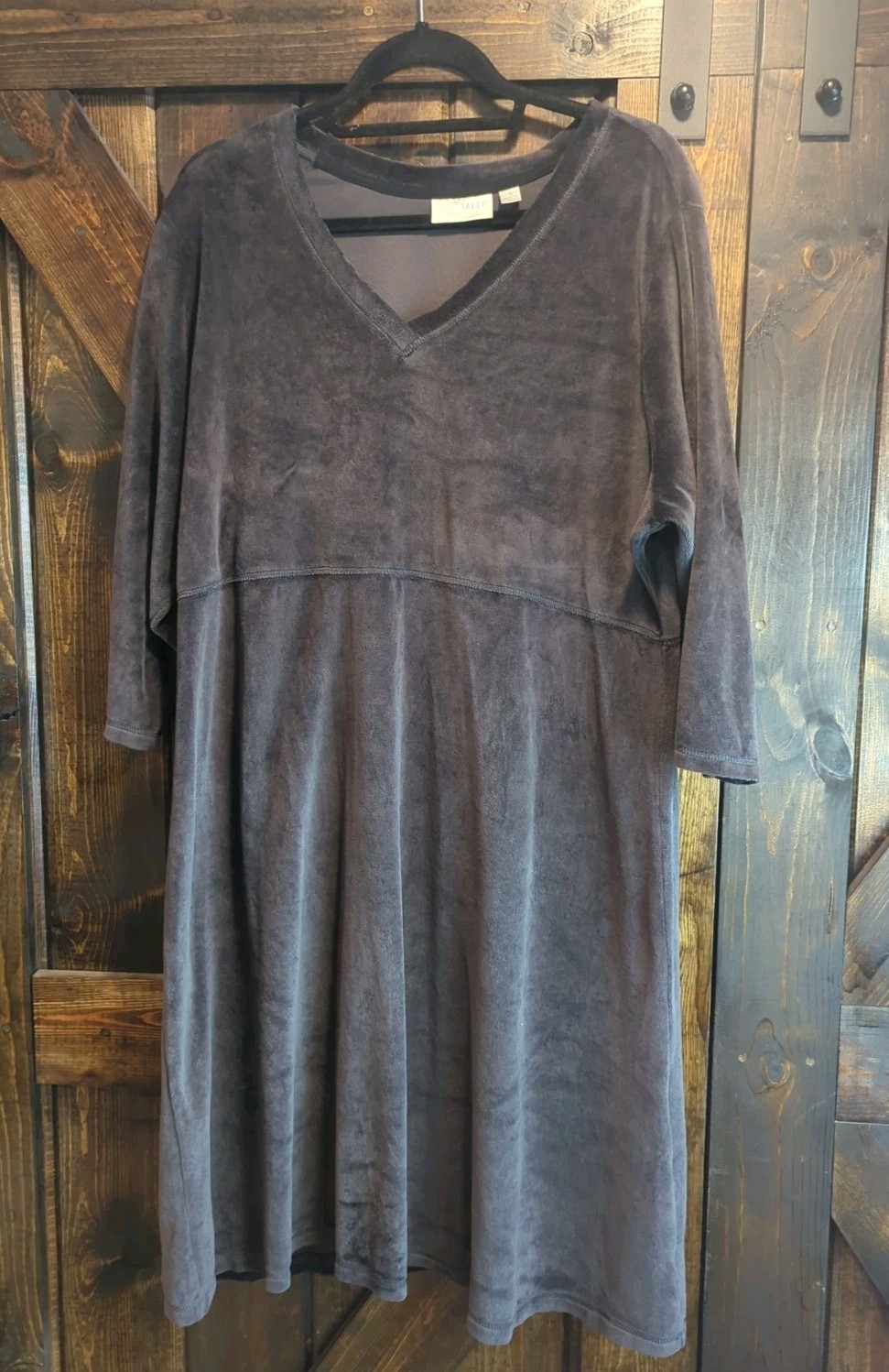 Vtg Sport Savvy Velour Dress Sz 1X Mid Length Black CottageCore