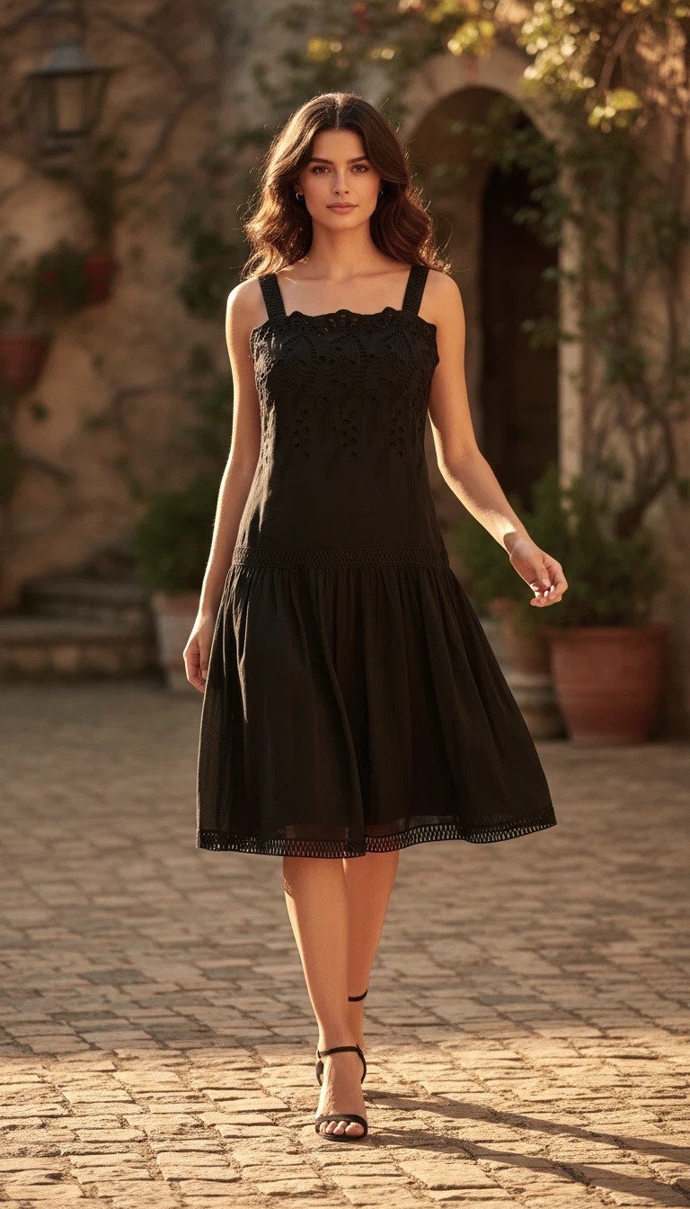 [NWT] Ann Taylor Women’s Petite Eyelet Cotton and Silk Black Dress Size 0P