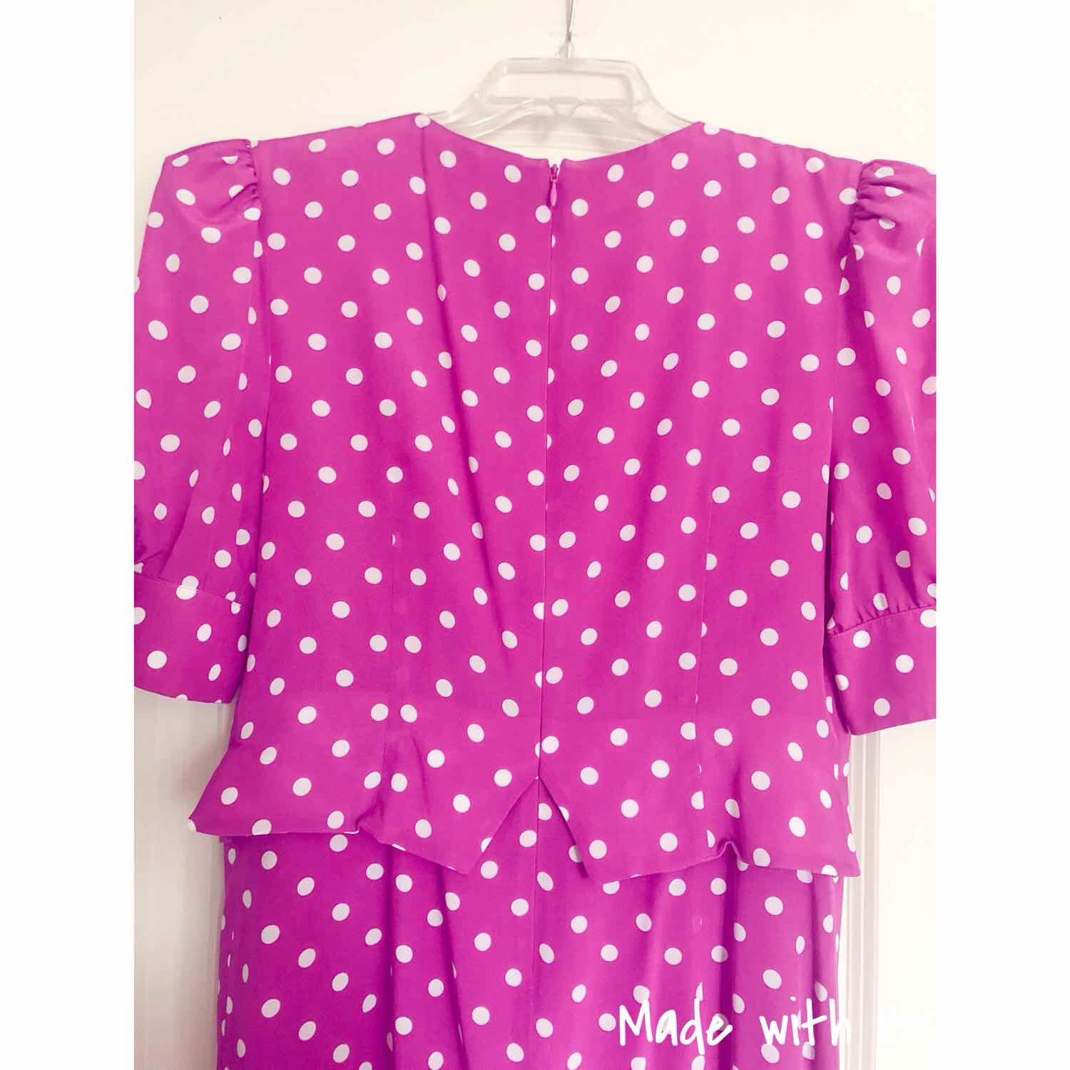 Alessandra Rich Pink & White Polka Dot Print Silk Dress