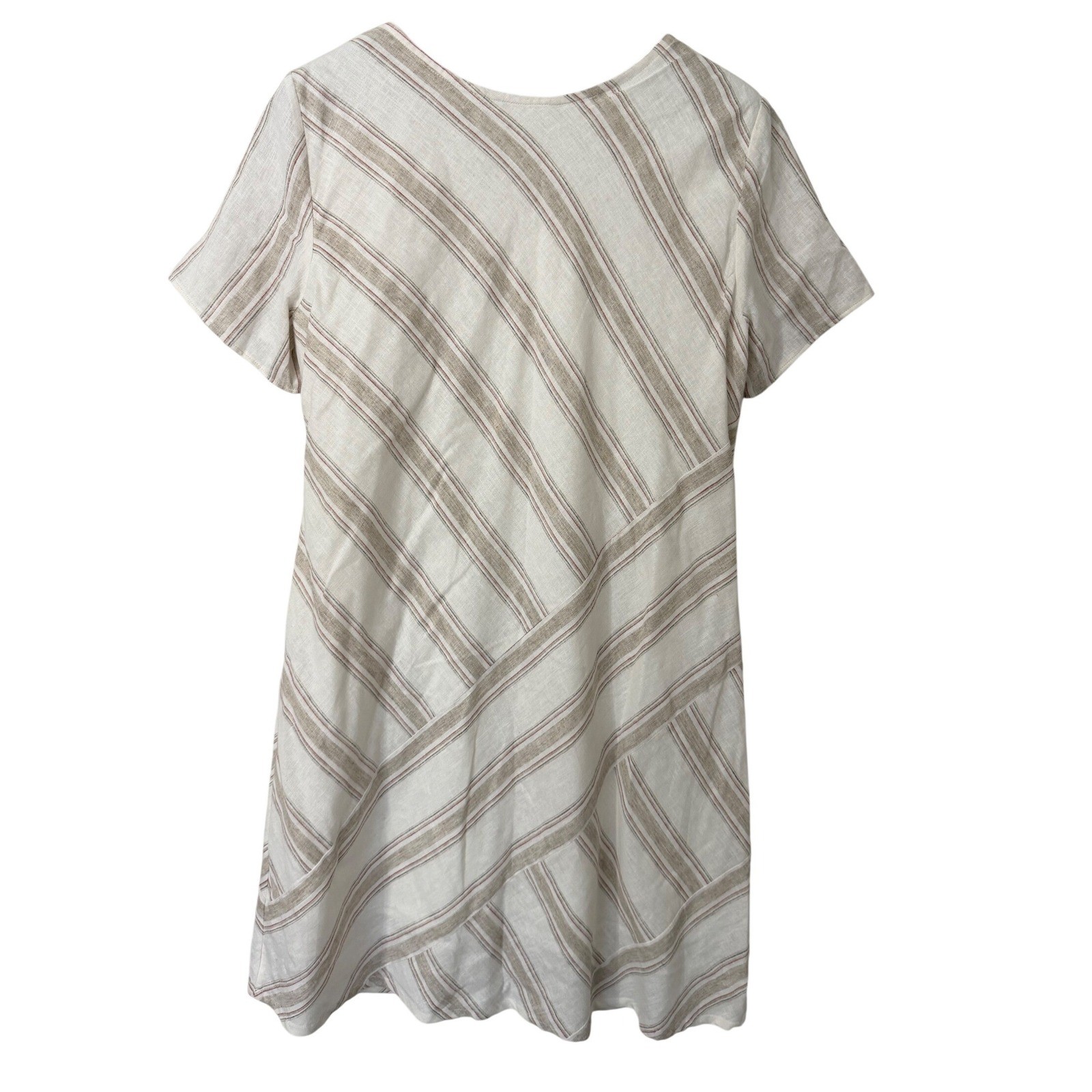 Soft Surroundings Linen Blend Striped Shift Dress White Tan 2EY09 Womens Large