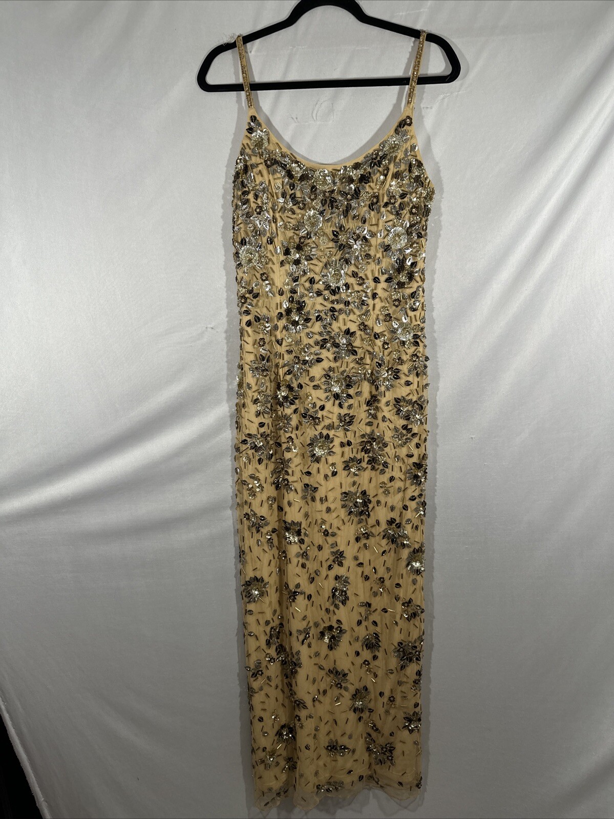 NWT Mac Duggal [ 8 ] 5477 Floral Embellished Scoop Neck Evening Gown Gold J1118