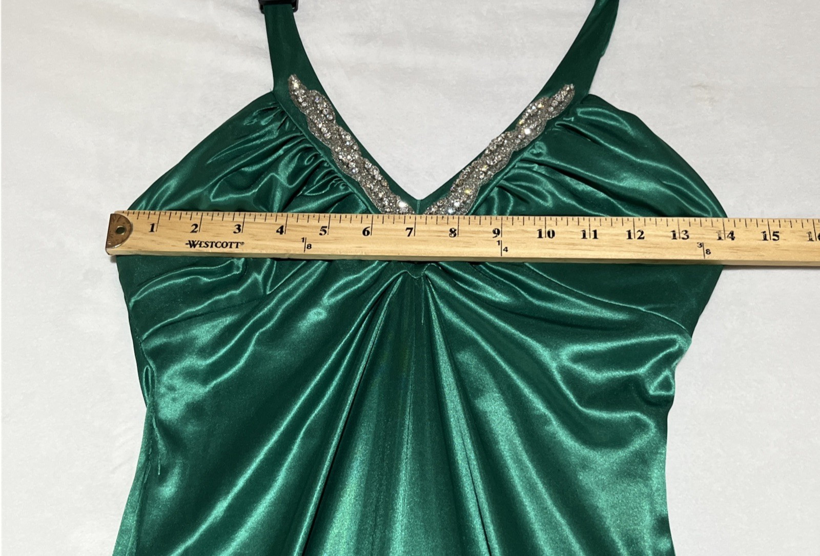 City Triangles Halter Gown S Emerald Green Sparkle Satin Fairy Mermaid Prom Y2K