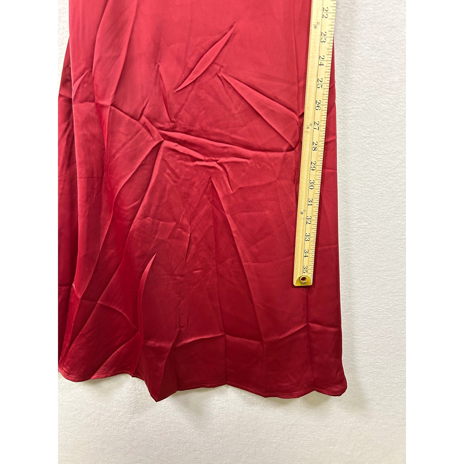 Kirundo Midi Dress Womens Small Burgundy New Puff Sleeve Satin A-Line Romantic