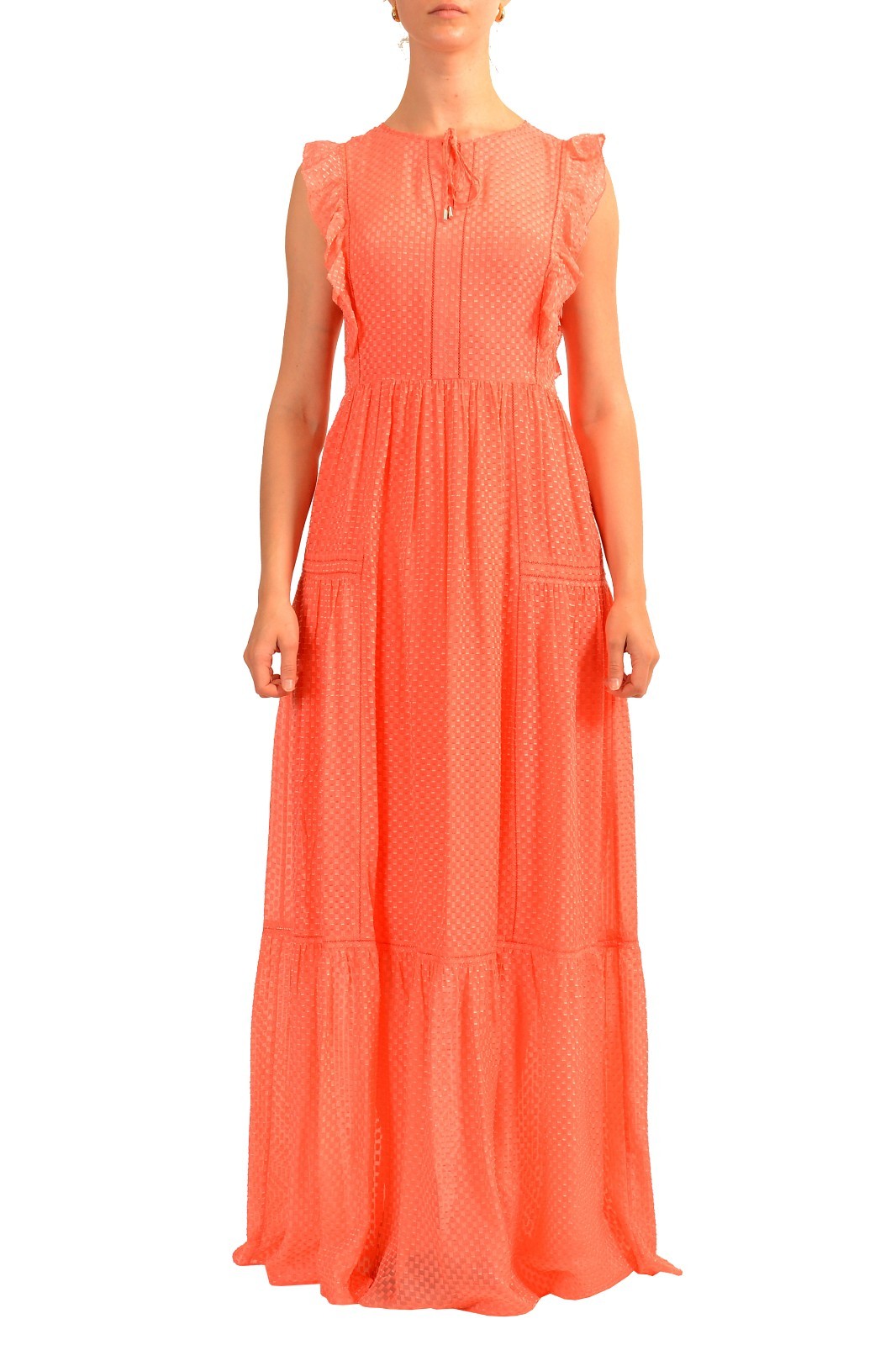 Hugo Boss Women’s “Dacrina” Ruffled Salmon Pink Silk Maxi Dress US S IT 40
