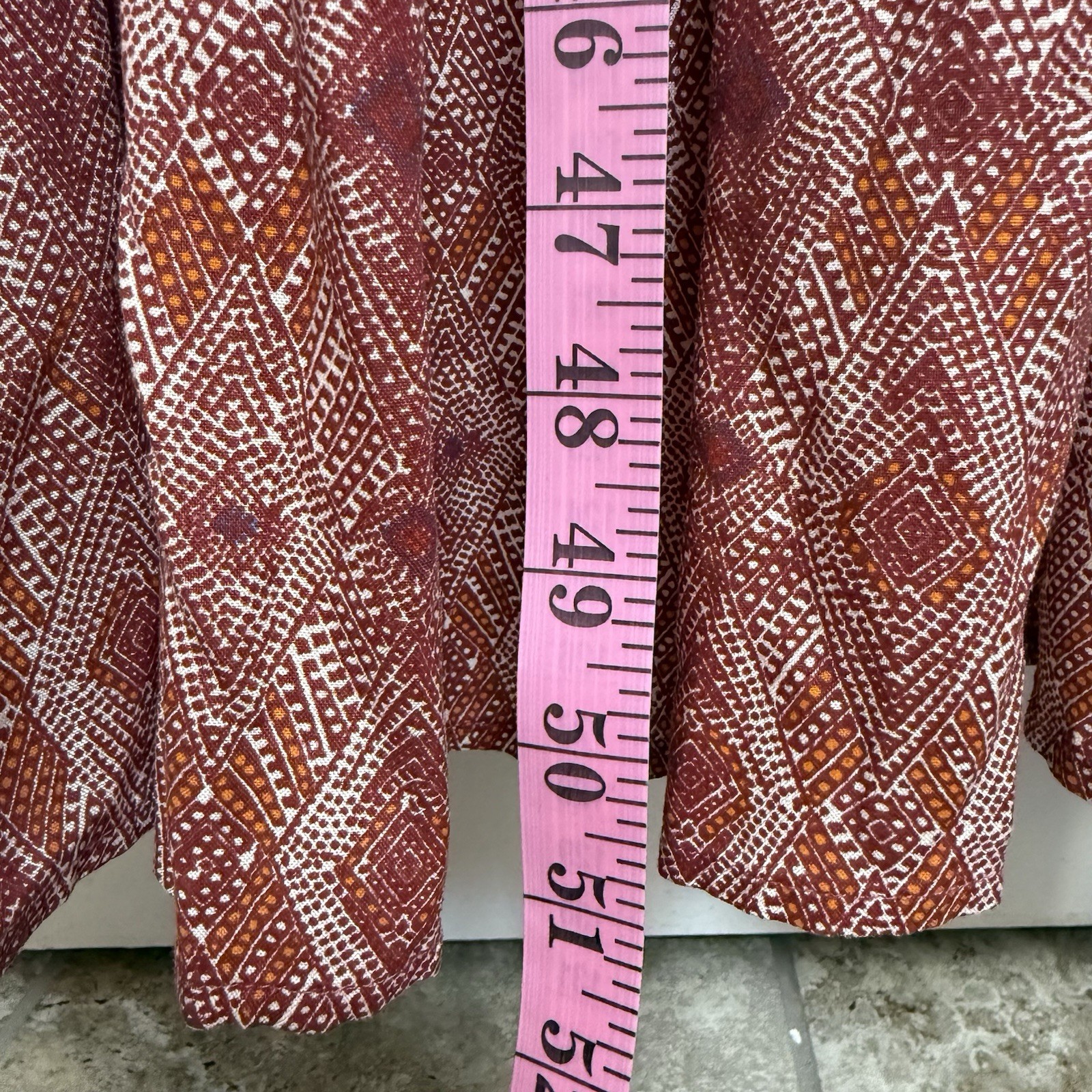Sweet Magnolia Boho Midi Dress Medium Rust Geometric Tiered Flutter Sleeve