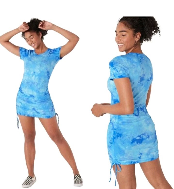 Victorias Secret PINK Tie Dye Dress Ruched Side L HTF Rare New Blue