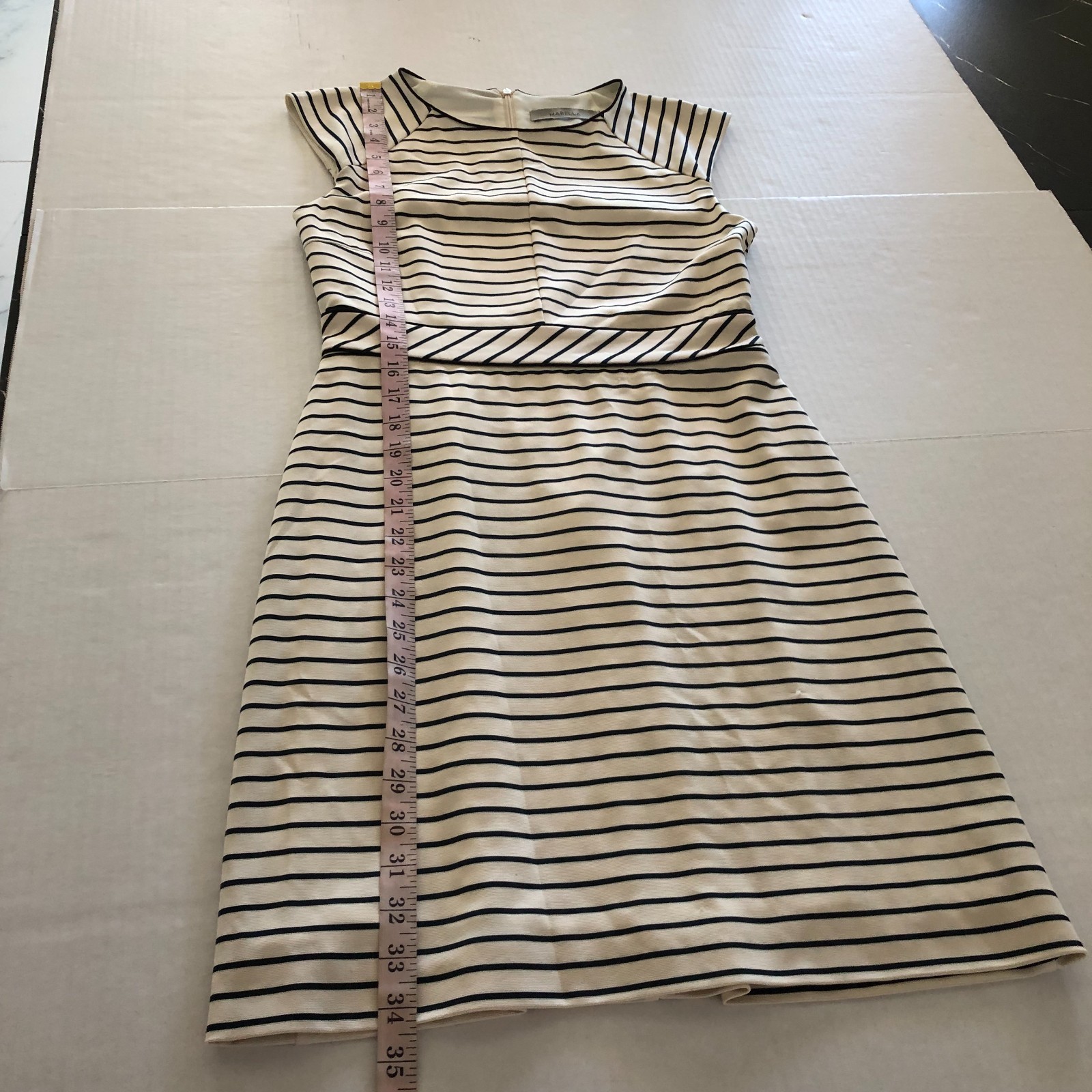 MARELLA Striped Sheath Dress Size 4 Nautical Classic Cream Black Sleeveless