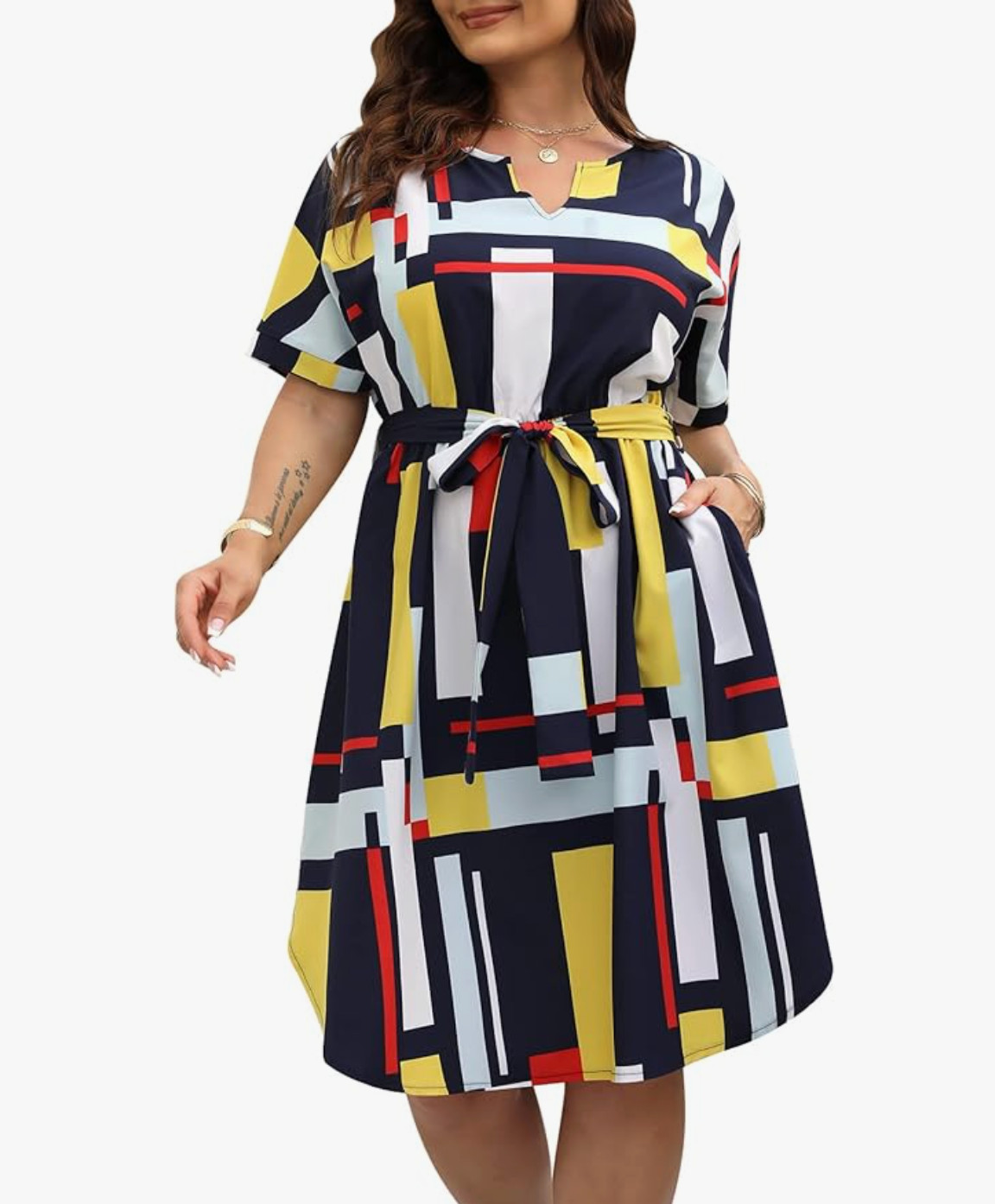 Nemidor Plus Size 22 Casual Dresses for Curvy Women Summer Boho Geo Print