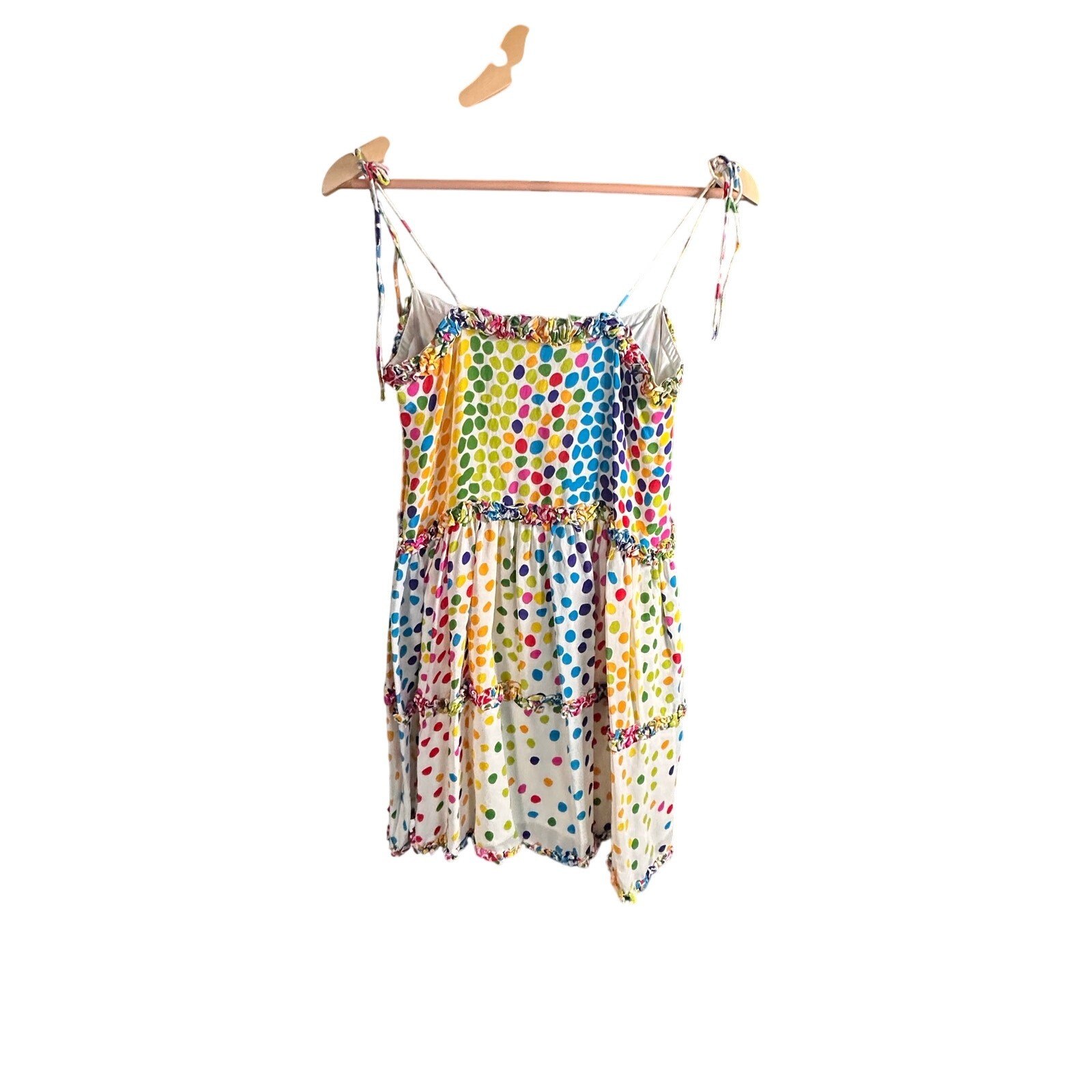 All Things Mochi Rainbow Polka Dot Tiered Mini Dress – Size M