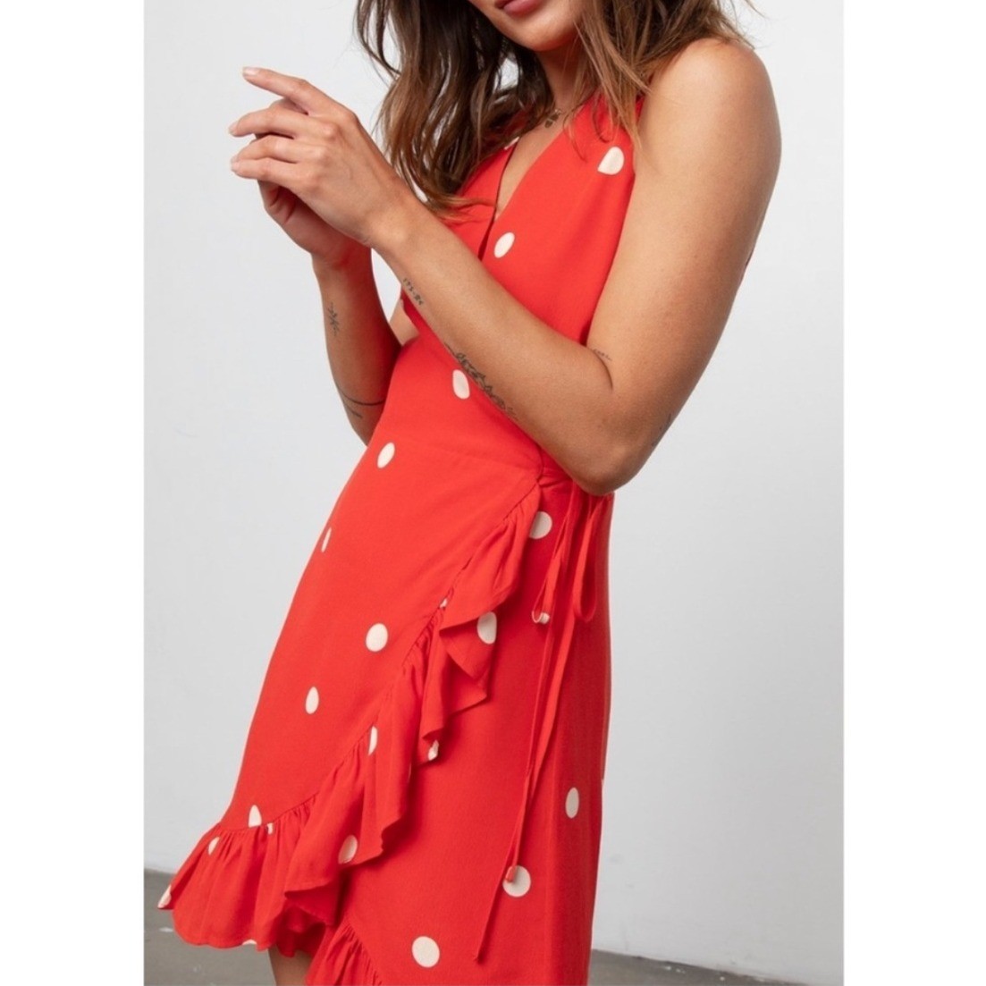 Rails Madison Scarlet Dots Red Wrap Ruffle MINI Dress WOMEN Small