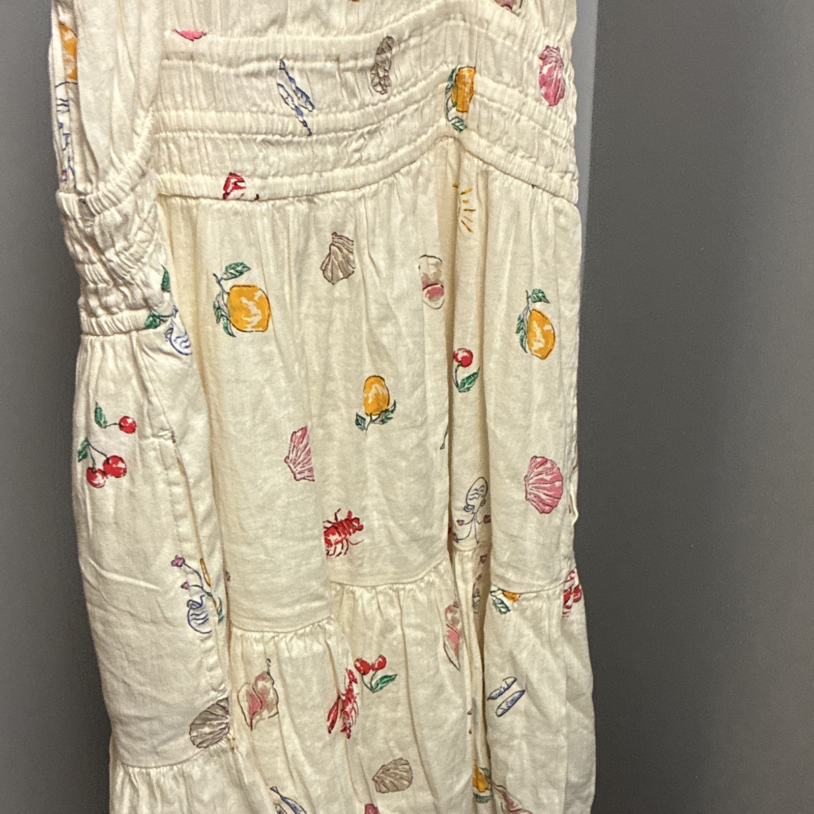 GAP Ivory Multicolor Square Neck Smocked Strappy Midi Dress Women’s L