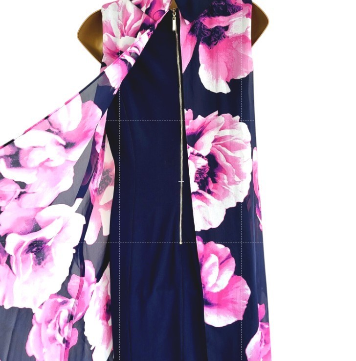 Eliza J Size 12 Multi-Colored Floral Chiffon Overlay Dress Back Zip Black Pink