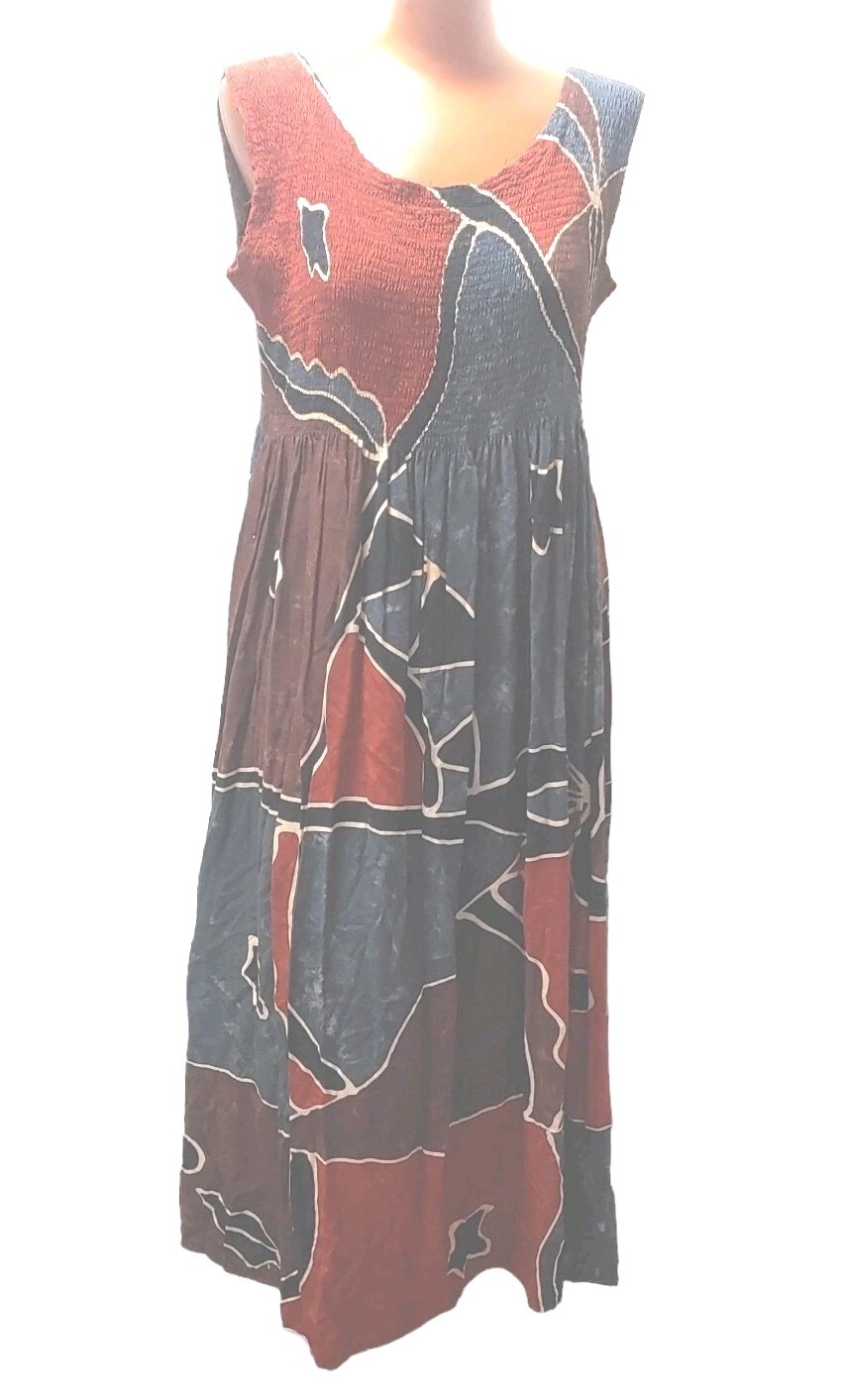 Fata Morgana Artsy Smocked Midi Dress Sz Med Abstract Coastal Fairy Southwesten