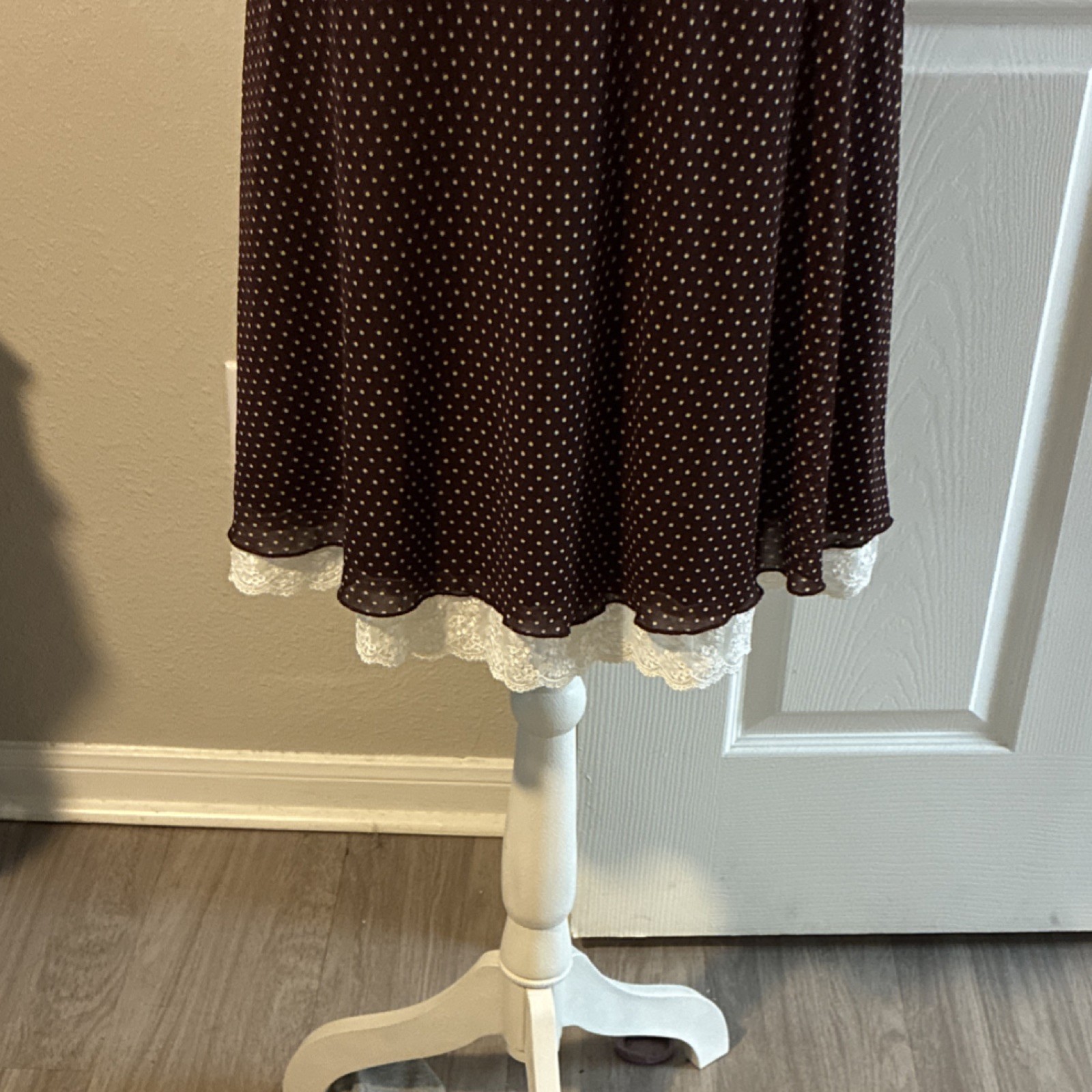 Speechless Brown White Polka Dot Lace Trim Sleeveless Knee Length Dress Small