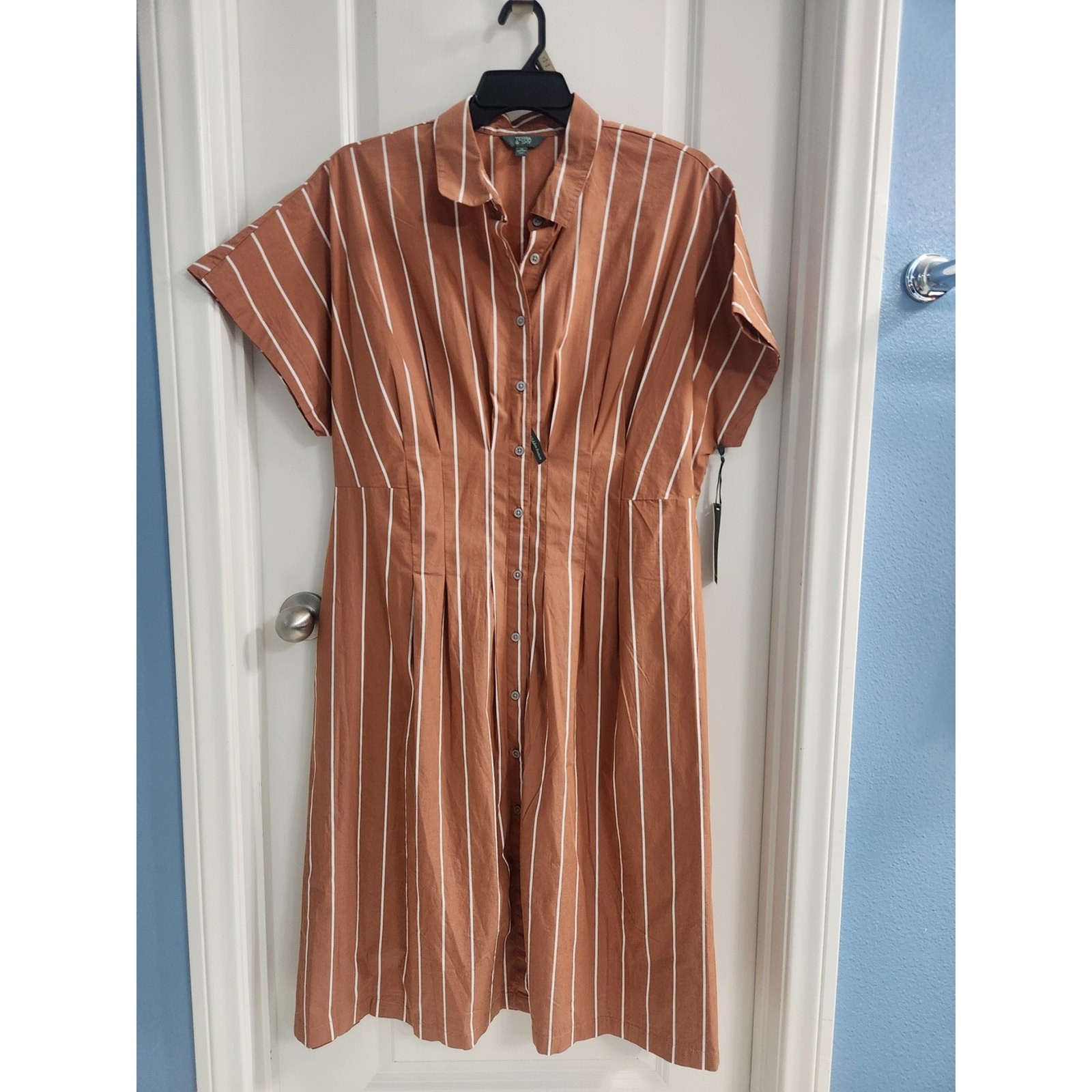 Terra & Sky Rust and White Striped Button-Front Midi Dress Size 1X (16W-18W)