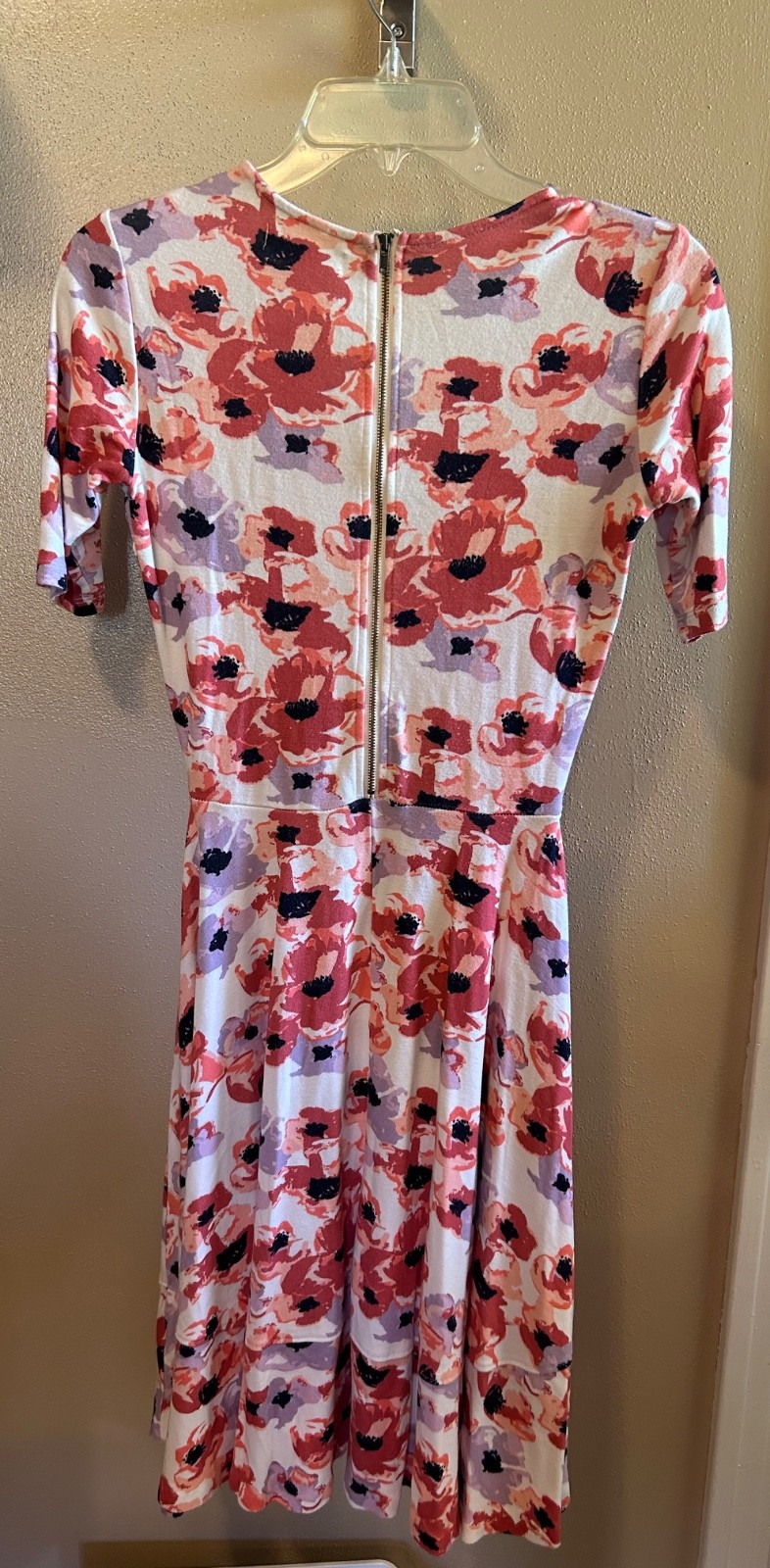 Downeast Basics XS Floral V-Neck Short Sleeve Zip Fit & Flare Dress