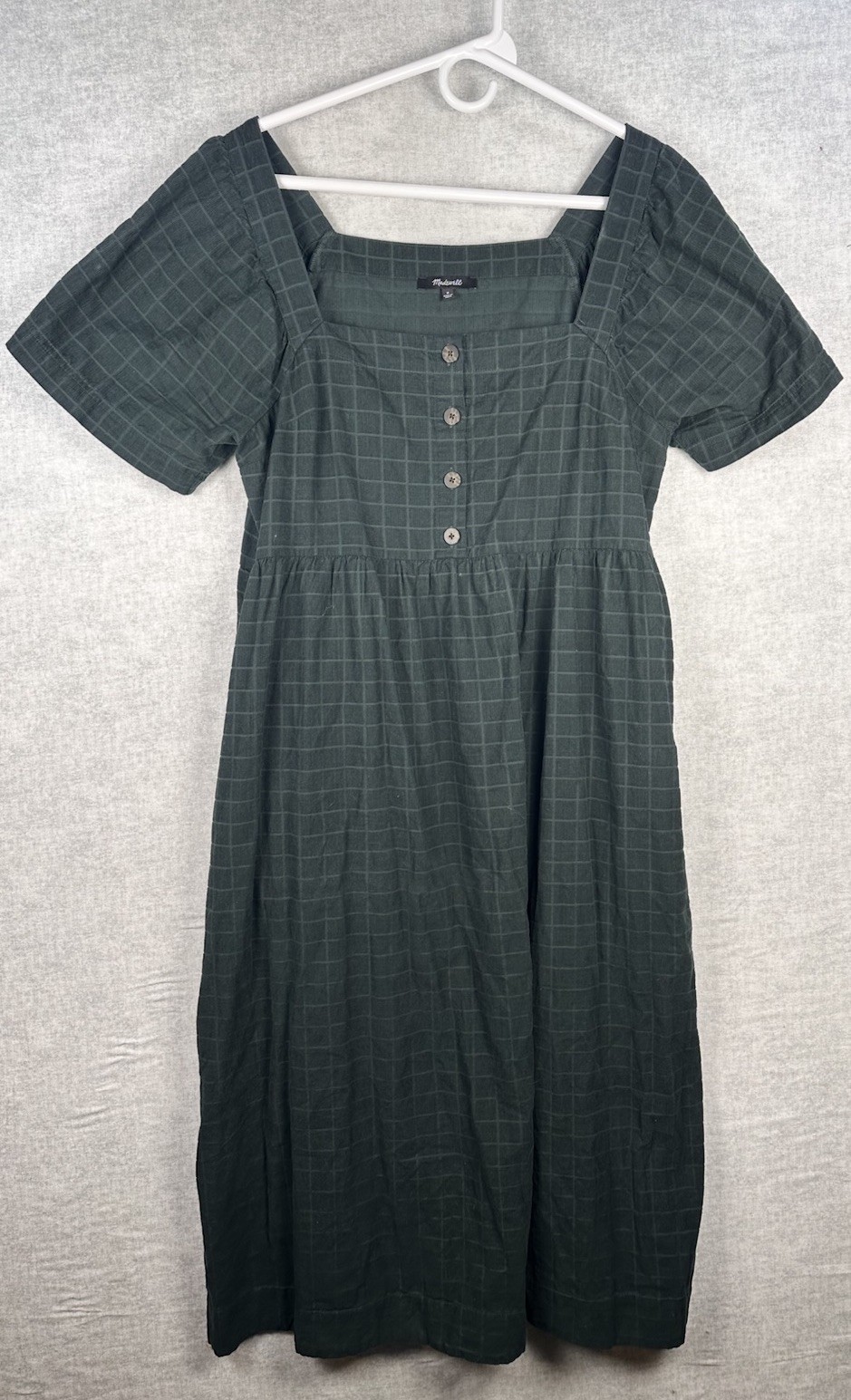 Madewell Corduroy Square Neck Midi Dress Green Plaid Size Medium Cottage