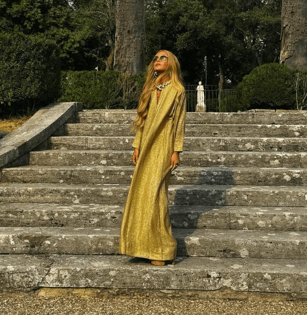 Halston IV 1980s Dorian Black Metallic Gold Lame Maxi Full Length Caftan Kaftan