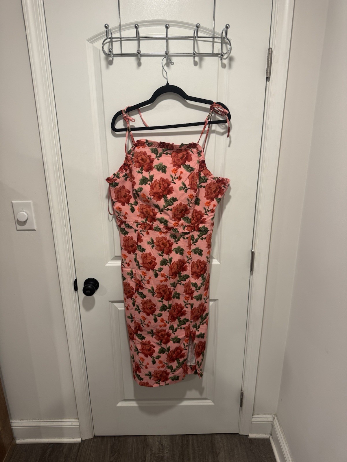 Anthropologie Midi Floral Dress, Ruffle Neck Line, Size Xl , Smocked Back