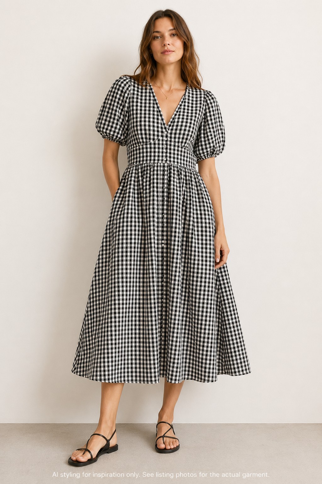 Nobody’s Child Black White Gingham Organic Cotton Button Through Midi Dress UK12