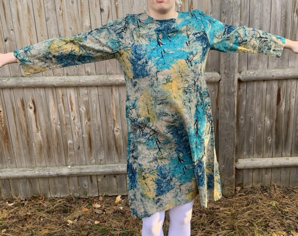 YJYL Green Multicolor Tree Print Shift Dress 3/4 Sleeve China Size XXL (US M)