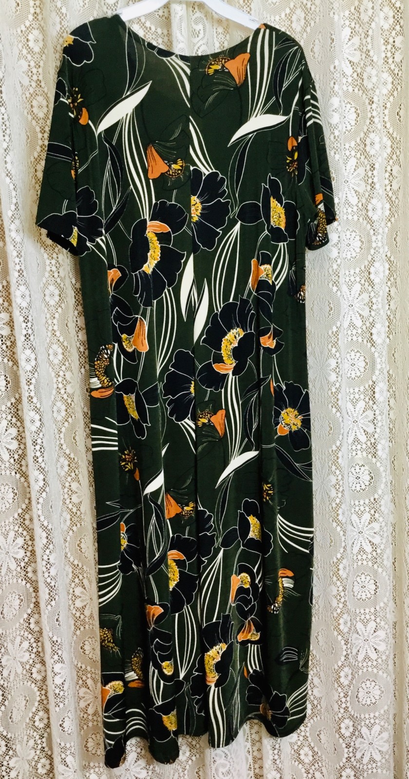 JOSTAR LONG DRESS Poly Spandex Slinky Knit TRAVEL OLIVE FLORAL S M L XL 2X 3X