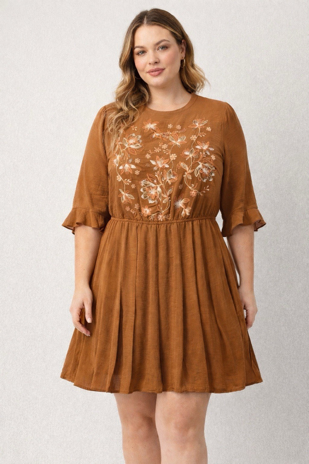 Savanna Jane Women’s Sz L Embroidered Floral Elastic Waist Pleated Dress NWT