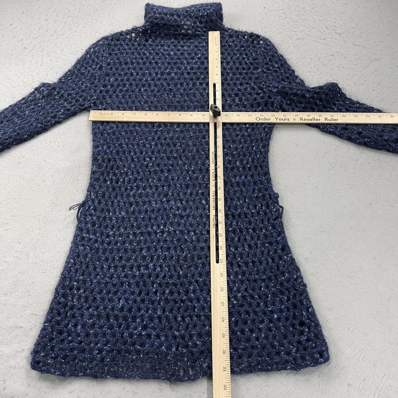 Free People Sweater Dress Womens Medium Blue Mohair Open Knit Sheer Turtleneck