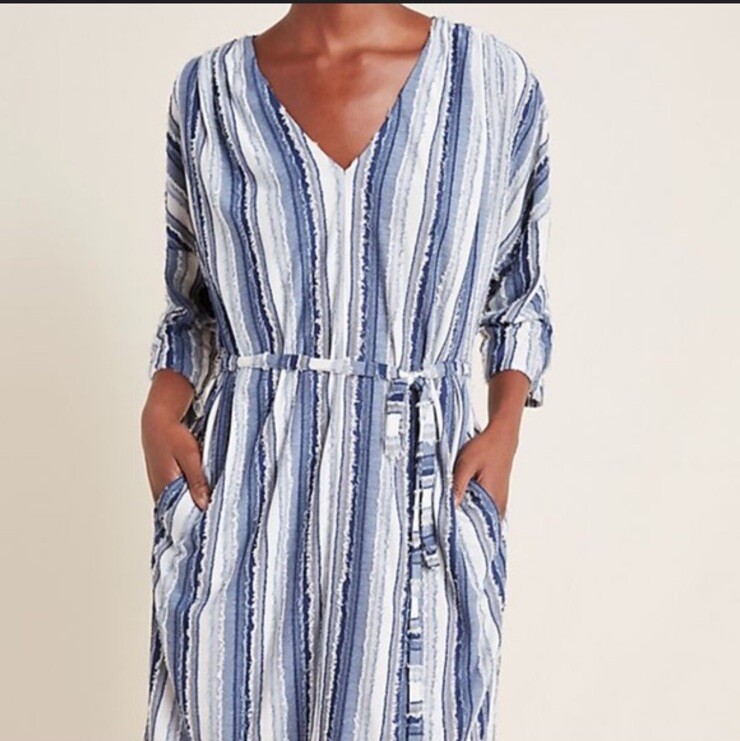 Anthropologie Porridge Sz S Small Sheena Mini Dress Rag Shag Belted Pockets Blue