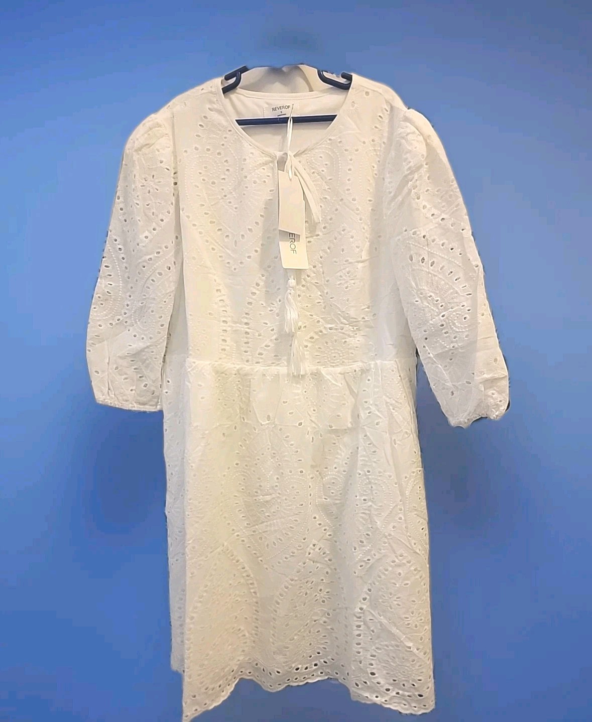 NWT REVEROF White Cotton Eyelet Dress 1 Sm. & 1 Large 3/4 Sleeve